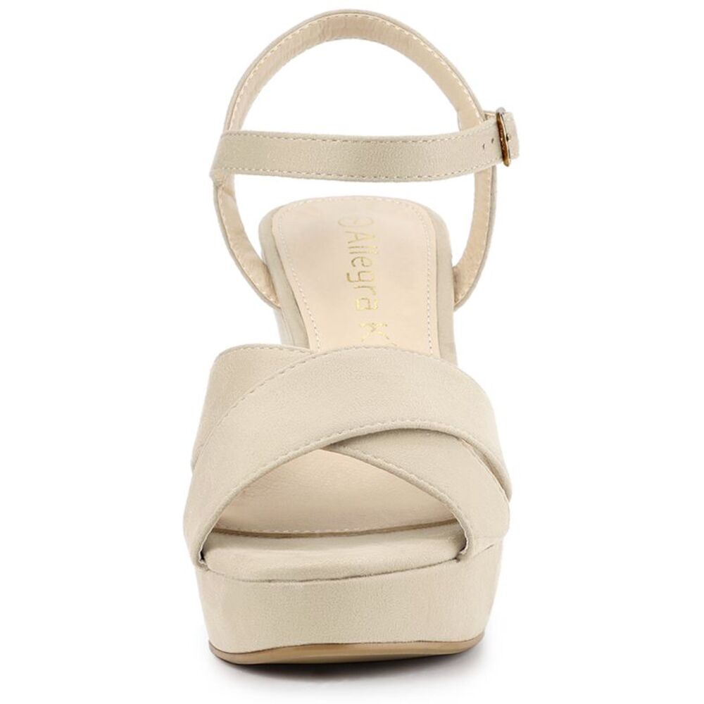 Women's Platform Chunky Heel Ankle Strap Sandals Beige - Picture 2 of 6